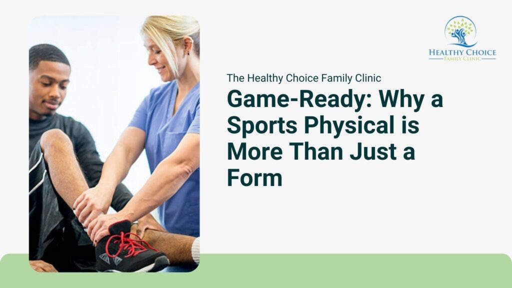 A doctor checking a youngster's leg to make him sports-ready